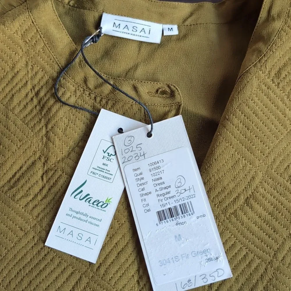 Masai Copenhagen Olive Green 💚 Shirt Dress Button Down M W Slits - Picture 6 of 10